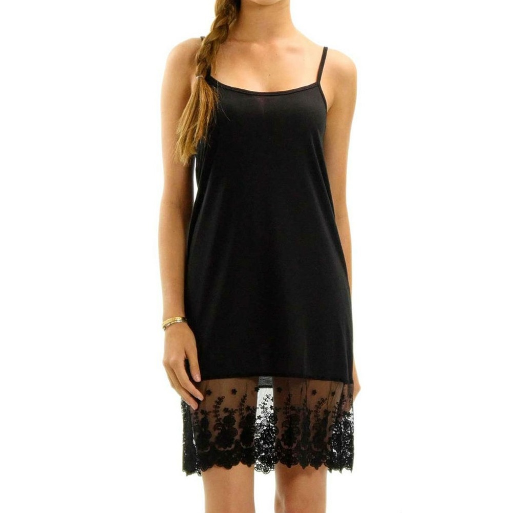 Black Lace Slip Dress Tunic Top Extender Midi
